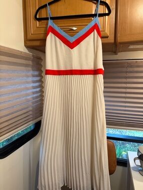 Banana Republic Cream Midi Dress with Red and Light Blue Trim